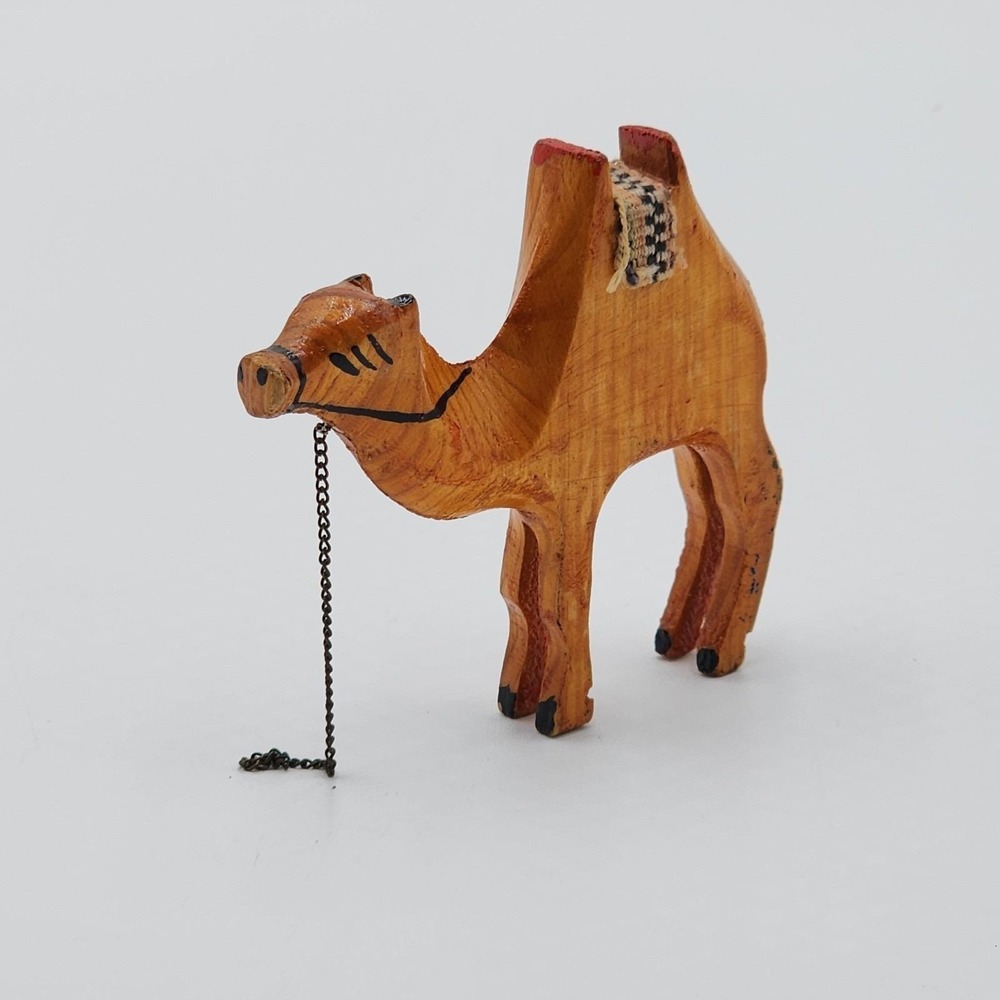 Vintage Hand Carved Olive Wood Camel Figurine Middle Eastern Folk Art 3"